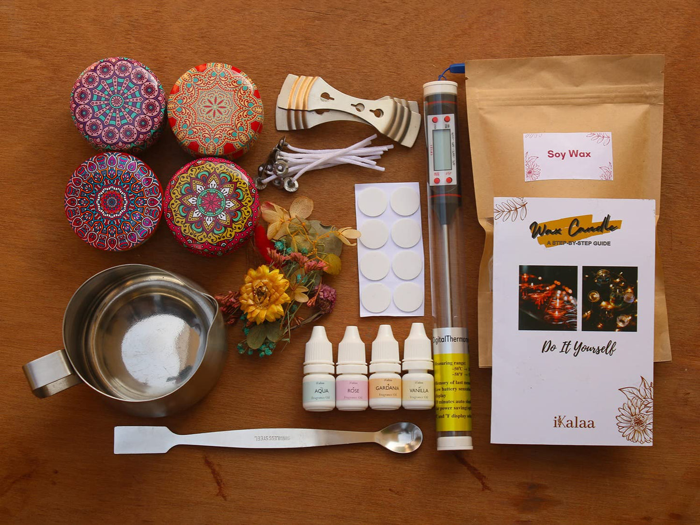 iKalaa Candle Making KIT | Soy Wax | Melting Pot | Tin Containers | Wick Holder | Scented KIT & More