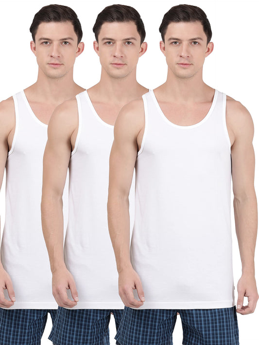 Jockey 8820 Men's Super Combed Cotton Round Neck Sleeveless Vest with Extended Length for Easy Tuck (Pack of 3)_White_M