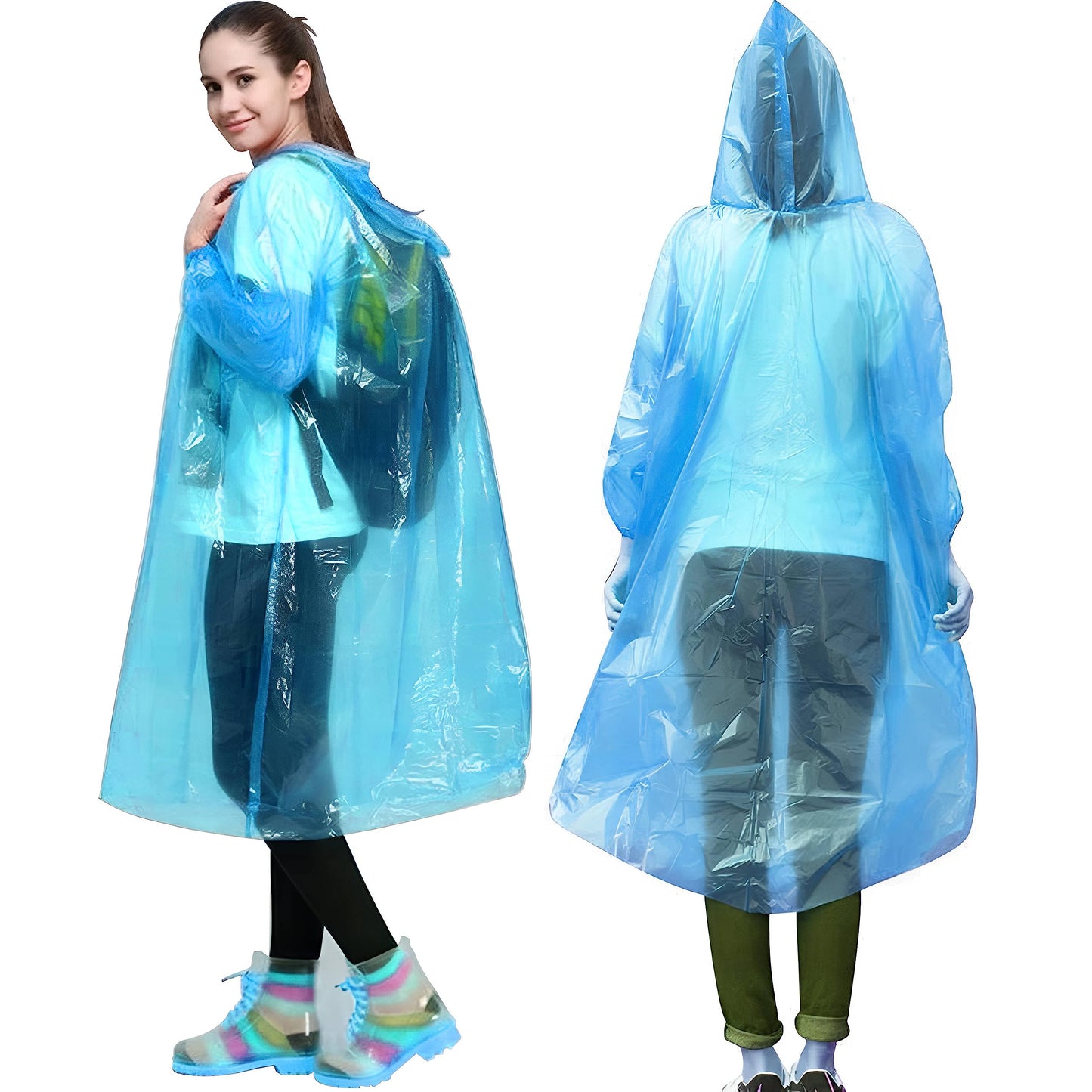 HACER Disposable Raincoat Poncho with Hood Water Resistant Rainwear Barsaati for Outdoor Travel Men Women (Blue, Pack of 1)