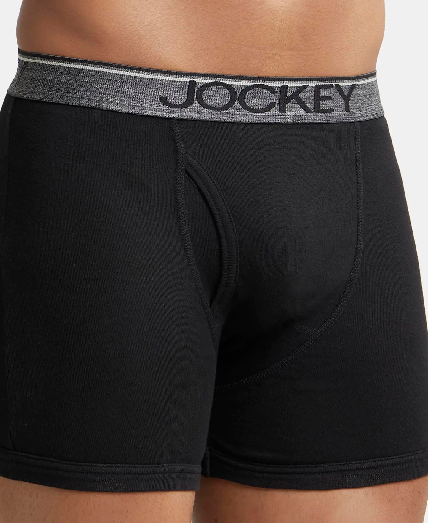 Jockey Men's Super Combed Cotton rib fabric Boxer Briefs with Front Fly, Ultrasoft and Durable waistband (Pack of 2) 8009_Black_L